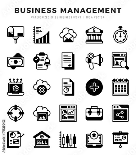 Vector Business Management types icon set in Lineal Filled style. vector illustration.