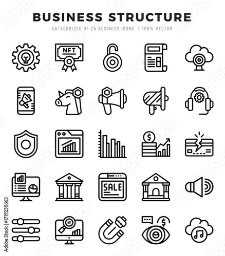 Business Structure Icons Pack Lineal Style. Vector illustration.