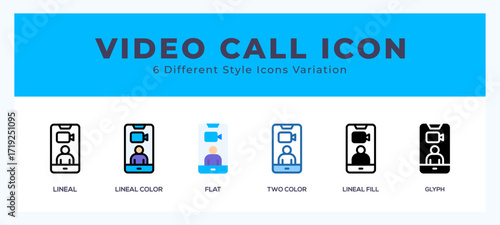 Video call set of icons. Vector illustration with different styles.