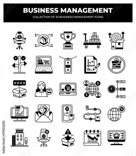Collection of 25 Business Management Icons: Strategy. Planning. Marketing. Finance