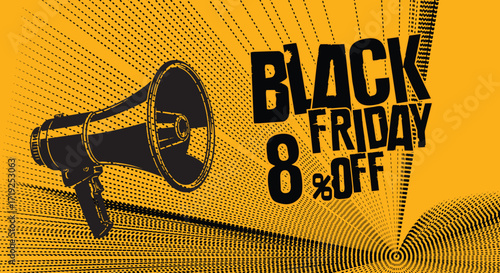 Black friday sale announcement with megaphone advertising discounts