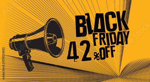 Black friday sale announcement with megaphone advertising discounts