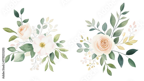Wallpaper Mural Watercolor Floral Illustration Elegant Wreath And Border Torontodigital.ca
