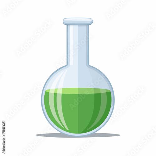 Laboratory Flask with Green Liquid: A precisely rendered glass laboratory flask is filled with a vibrant green liquid, symbolizing scientific exploration and discovery. 