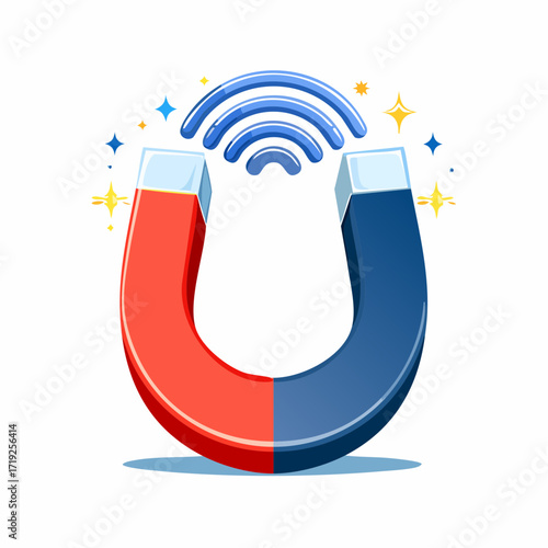 Magnetic Attraction: A vibrant illustration of a horseshoe magnet, emanating blue waves and sparkling accents, symbolizing the power of attraction and energy.
