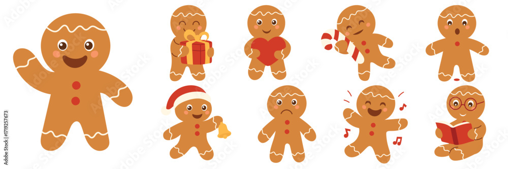 Obraz premium Gingerbread Man Christmas Characters. Hand drawn Vector Art