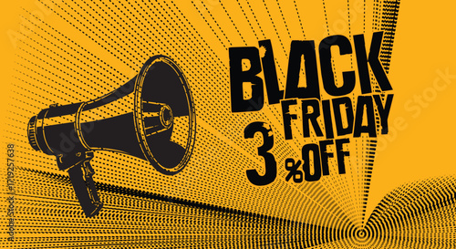 Black friday sale announcement with megaphone advertising discounts
