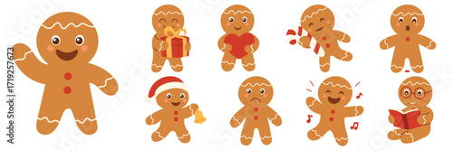 Gingerbread Man Christmas Characters. Hand drawn Vector Art
