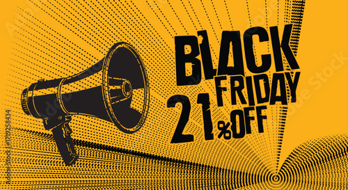 Black friday sale announcement with megaphone advertising discounts