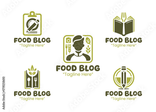 5 Food Blog Logo Set Creative and Modern Branding Collection