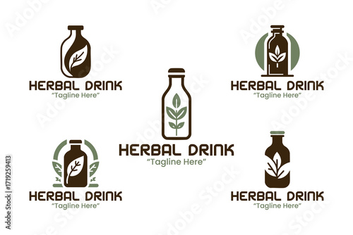 5 Herbal Drink Logo Set Natural and Wellness Branding Collection