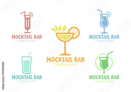 5 Mocktail Bar Logo Set Trendy and Fun Beverage Branding Collection