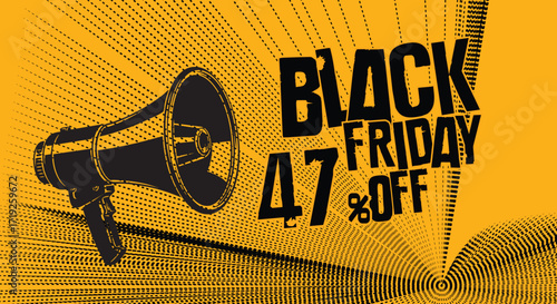 Black friday sale announcement with megaphone advertising discounts