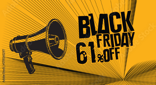 Black friday sale announcement with megaphone advertising discounts