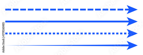 Set of long straight, dashed line vector arrows