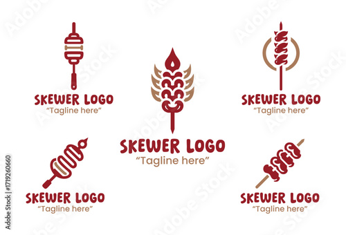 5 Skewer Logo Set Professional Grilled Food Branding Collection