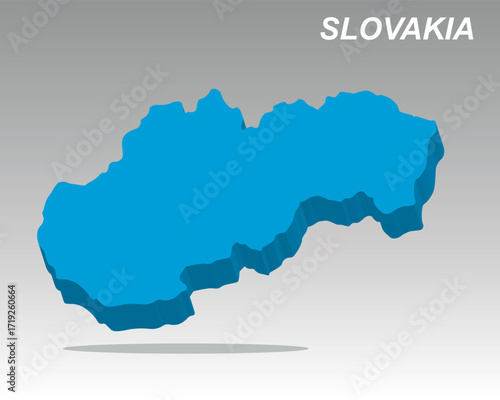 Trendy 3D isometric vector map of Slovakia for business, travel, or data visualization. High-detail EPS file features the country silhouette and administrative regions