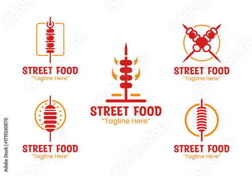5 Street Food Skewer Logo Set Professional Fast Food Branding Collection
