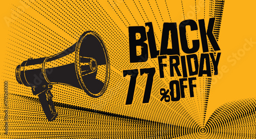 Black friday sale announcement with megaphone advertising discounts