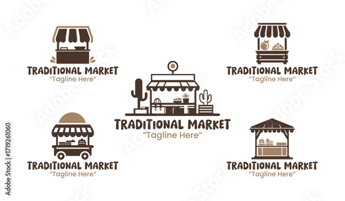 5 Traditional Market Logo Set Professional Local Commerce Branding Collection