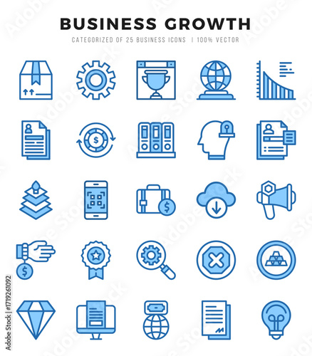 Set of simple Two Color Business Growth Icons. Two Color art icons pack.