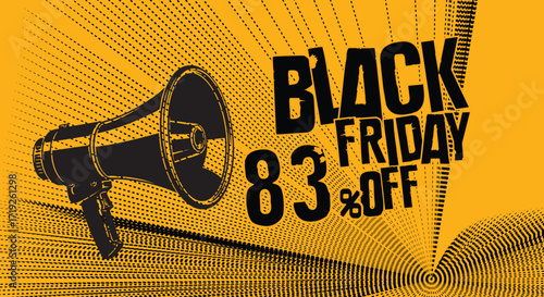 Black friday sale announcement with megaphone advertising discounts