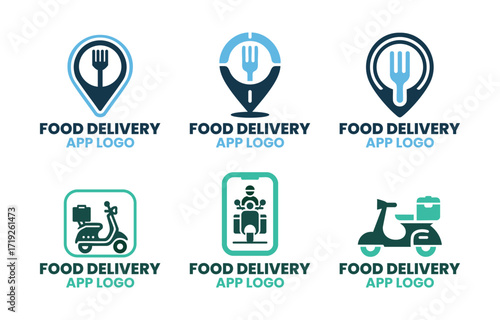 6 Food Delivery App Logo Set Professional Online Meal Branding Collection
