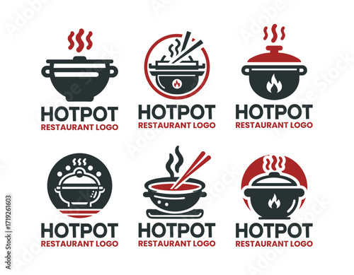 6 Hotpot Restaurant Logo Set Professional Asian Cuisine Branding Collection
