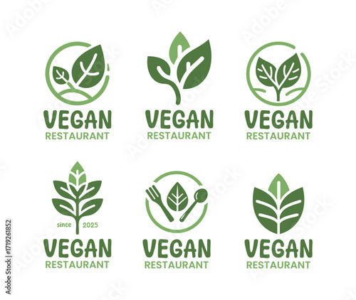 6 Vegan Restaurant Logo Set Professional Plant-Based Branding Collection