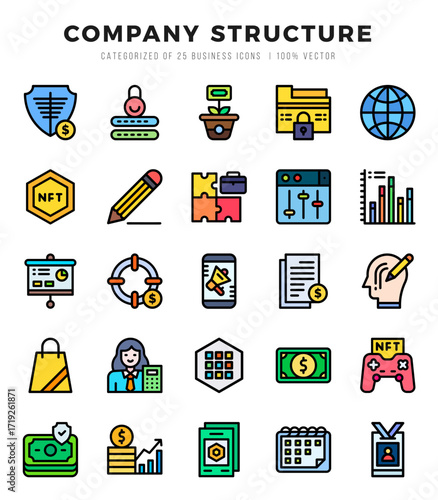 Collection of Company Structure 25 Lineal Color Icons Pack.