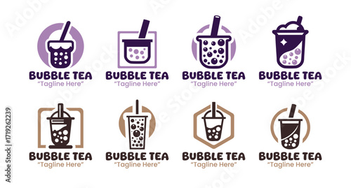 8 Bubble Tea Logo Set Professional Beverage Branding Collection
