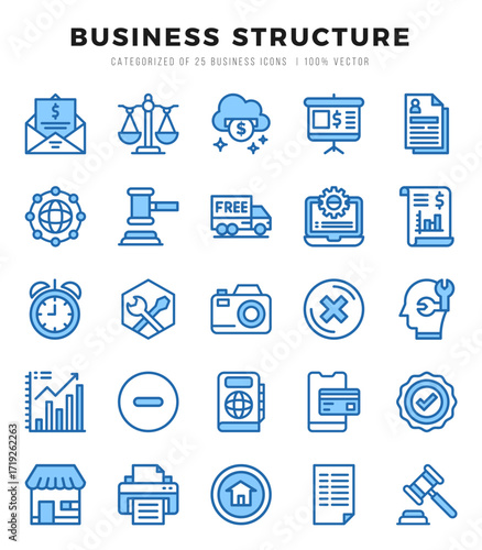 Set of Business Structure Icons. Simple line art style icons pack.