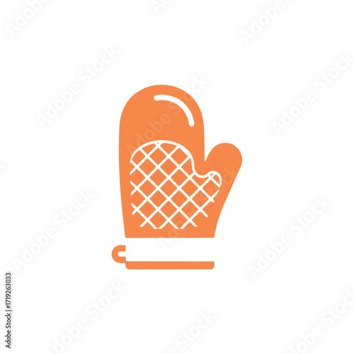 Simple orange illustration of an oven mitt with a white grid pattern on a plain white background.