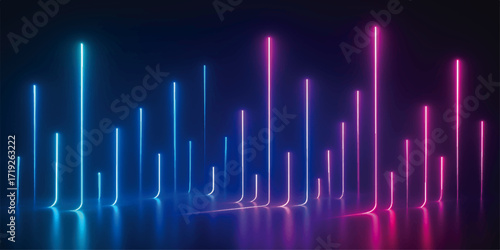 Abstract medical sound waves in blue, like a heartbeat on an EKG monitor, creating a dynamic light frequency graph