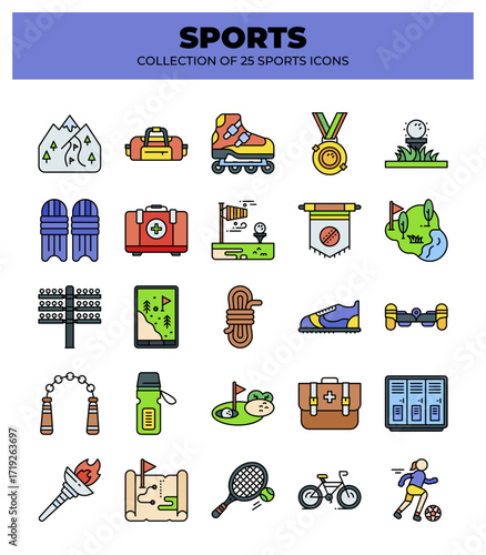 Collection of 25 Sports Icons. A vibrant set of diverse sports illustrations
