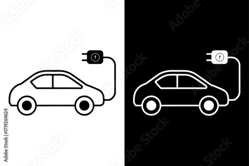 Electric Vehicle Charging Concept in Black and White.