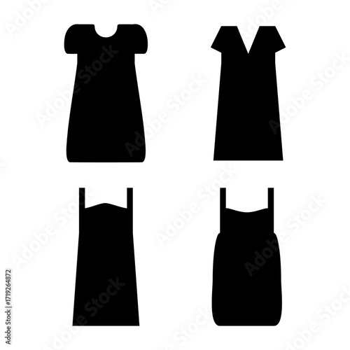 Set Of Long Dress Hand Drawn Black Silhouette icon Symbol Logo Vector Collections