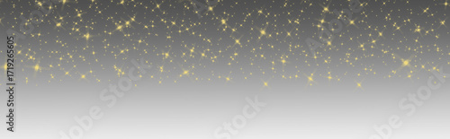 Golden sparkles descending on a gray-to-white gradient background.