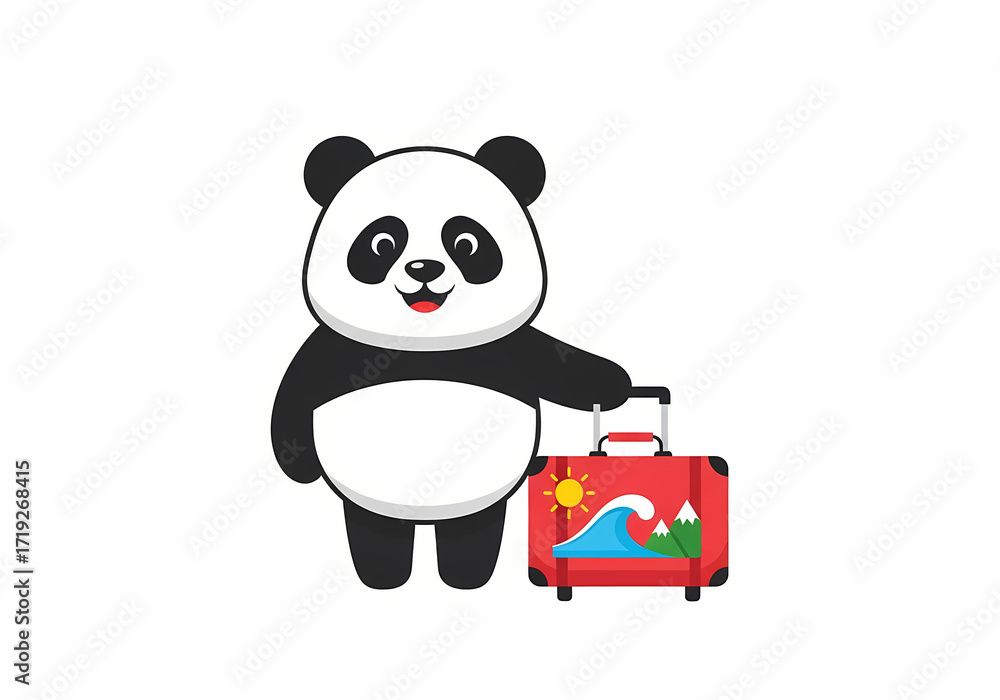 Naklejka premium Golden Week Travel Panda's Journey with a Suitcase - Japan Holiday Illustration