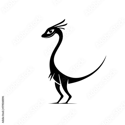 Compsognathus. Compsognathus simple black and white line art vector logo