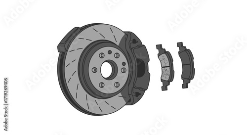 Detailed Illustration of a Car Brake Disc and Pads