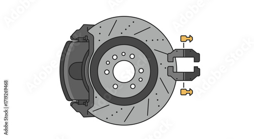 Detailed Vector Illustration of a Car Brake Disc and Caliper Assembly