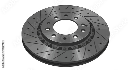 Detailed Illustration of a Perforated Automotive Disc Brake Rotor