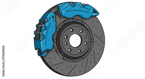 Illustrated Gray Brake Disc with Blue Caliper Assembly