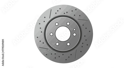 Perforated and Slotted Gray Brake Rotor for Automotive Vehicles