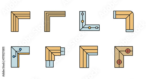 Collection of Corner Joint Wood Icons.