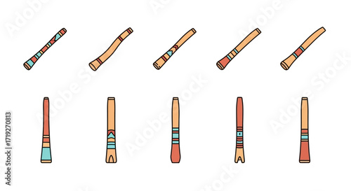 Collection of Didgeridoos - Traditional Australian Aboriginal Wind Instruments.