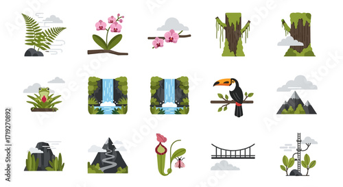 Collection of diverse nature elements including plants, animals, and landscapes.