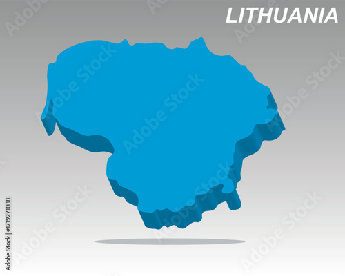 Clean, modern 3D isometric vector map of Lithuania in a striking blue color. Perfect for geographic and business presentations or infographics