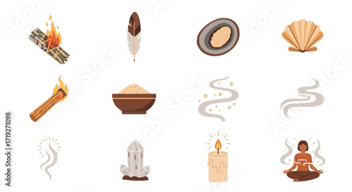 collection of spiritual and wellness symbols.